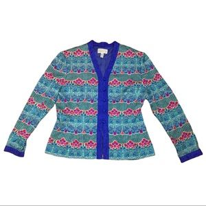 Adrianna Papell 100% Silk Vintage Floral Blazer Jacket Lined Long Sleeve Size 12